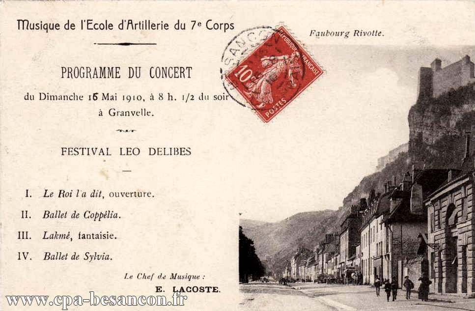 Musique de l Ecole d Artillerie du 7e Corps - Besançon - Faubourg Rivotte. Programme du Concert du Dimanche 15 Mai 1910
